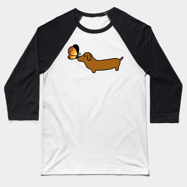 Wiener Dog With A Butterfly Baseball T-Shirt by MillerDesigns